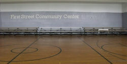 Picture of the gymnasium's bleacher seating