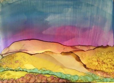 Photo of artwork for the class by East End Art - Alchohol Ink, Dots, Drips & Landscapes, Instructor - Denise Murphy
