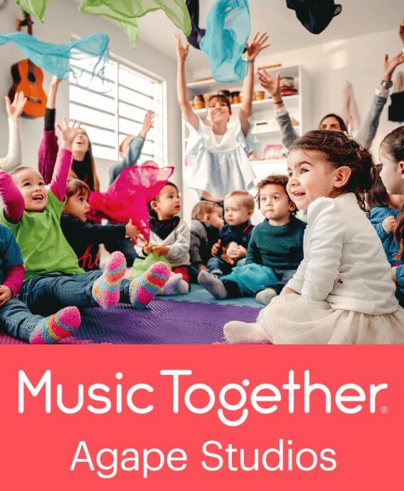 toddlers laughing followed by logo for Music Together & Agape Studios